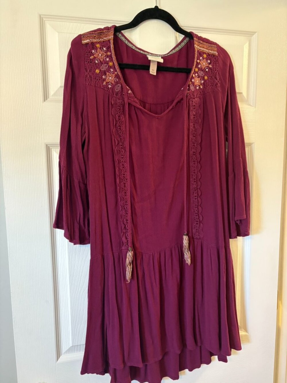 Knox Rose Long-Sleeve Embroidered A-Line Dress Plum/Wine XL